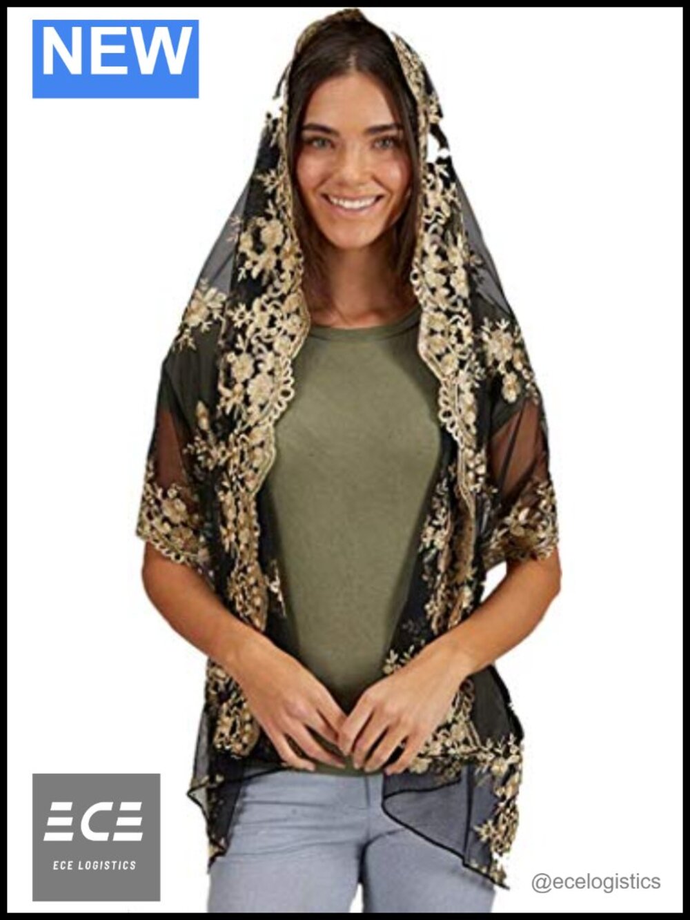 Embroidered Floral Chapel Veil Scalloped Trim 24 Inch Polyester